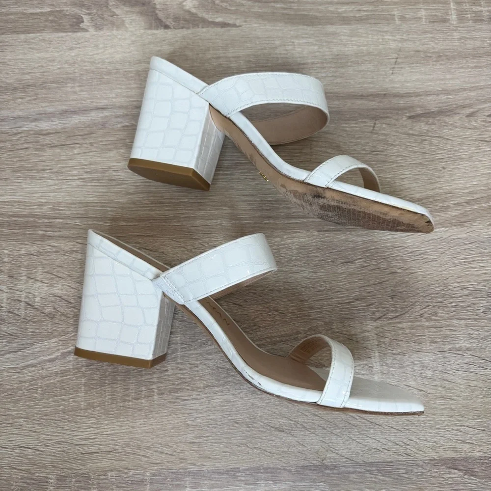Stuart Weitzman White Croc-Embossed Block Heels Sandals Size 8